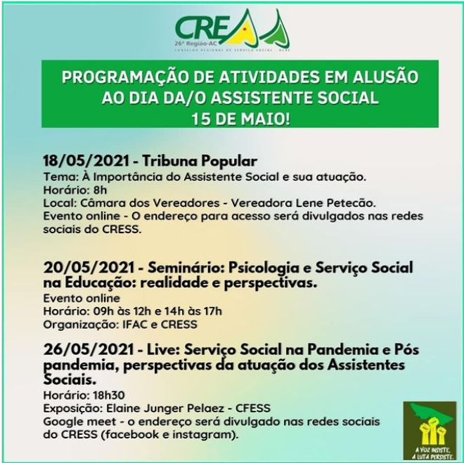 Seminário Comemorativo ao Dia do/a Assistente Social: Nova gestão